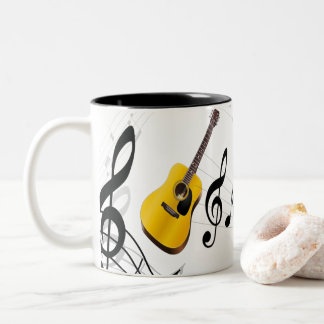 Caneca De Café Em Dois Tons guitarra com notas da música