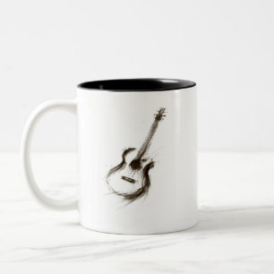 Caneca De Café Em Dois Tons Guitarra de Tinta Expressiva Música Minimalista Pi