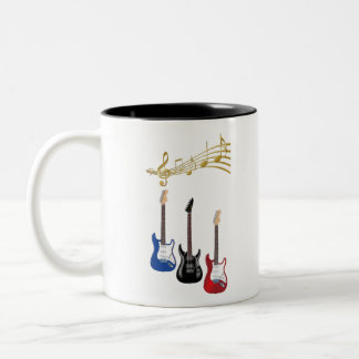 Caneca De Café Em Dois Tons guitarras electricas con partituras musicales