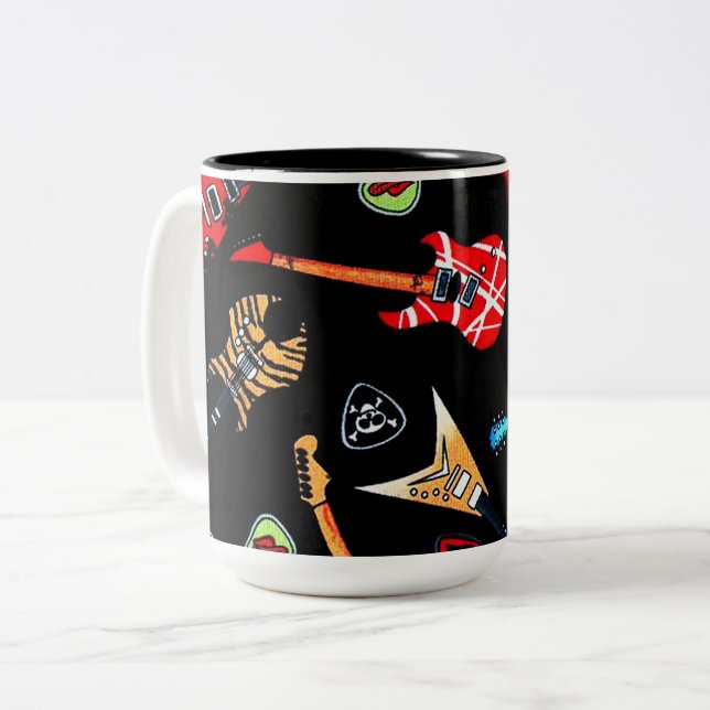 Caneca De Café Em Dois Tons Guitarras Elétricas (Frente Esquerda)