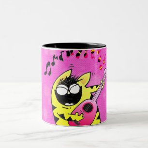 Caneca De Café Em Dois Tons Guitarrista louco do gato
