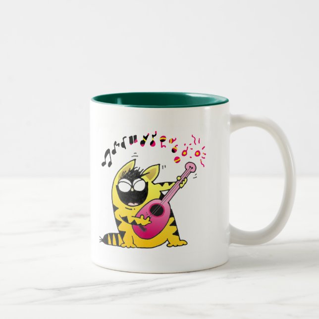 Caneca De Café Em Dois Tons Guitarrista louco do gato (Direita)