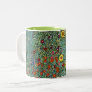 Caneca De Café Em Dois Tons Gustav Klimt - Jardim Rural com Girassóis