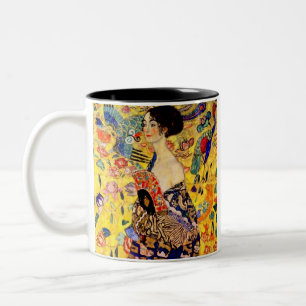 Caneca De Café Em Dois Tons Gustav Klimt Lady com ventilador