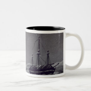 Caneca De Café Em Dois Tons H.M. Navios Hecla & Griper no porto do inverno, de