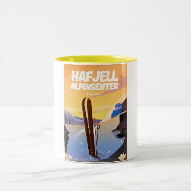 Caneca De Café Em Dois Tons hafjell alpinsenter Noruega belo poster de esqui. (Centro)
