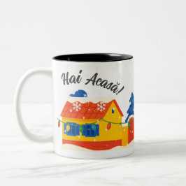 Caneca De Café Em Dois Tons Hai Acasă Snowy Holiday Village Romanian 