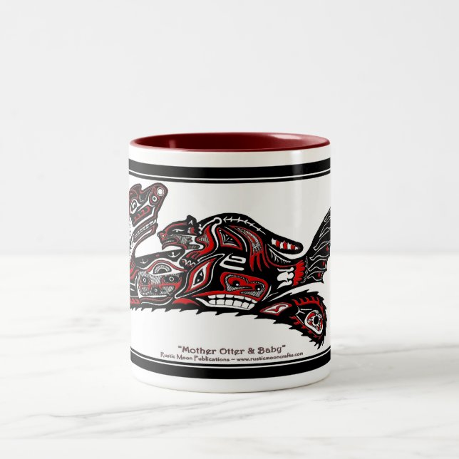 Caneca De Café Em Dois Tons "HAIDA SPIRIT MUG" Native American Otters (Centro)
