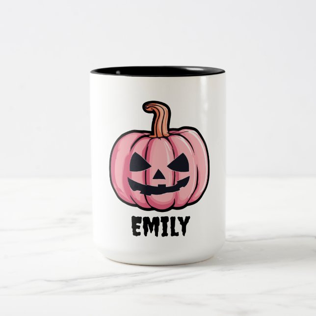 Caneca De Café Em Dois Tons Hallo pumpkin Halloween Personalized name  (Centro)