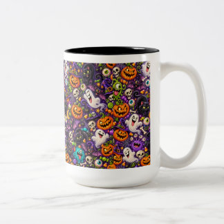 Caneca De Café Em Dois Tons Halloween Assustador Colorido