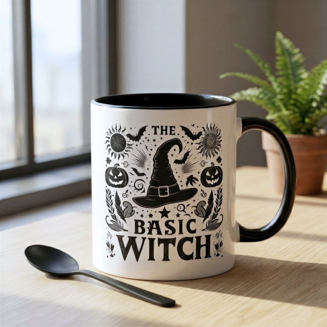 Caneca De Café Em Dois Tons Halloween Básica Monocromática Moderna (Criador carregado)