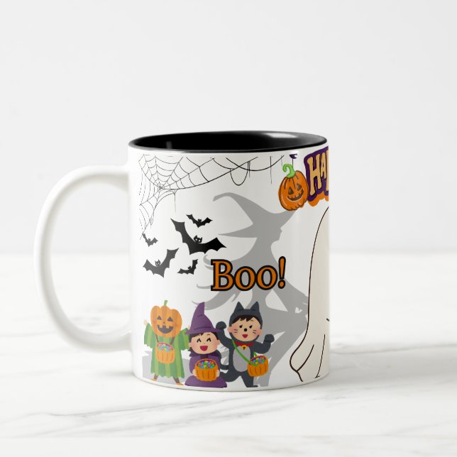 Caneca De Café Em Dois Tons Halloween Boo Mug - Cute Spooky Cup (Esquerda)