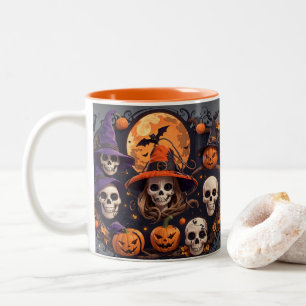 Caneca De Café Em Dois Tons halloween com abóbora, boo, assustadora