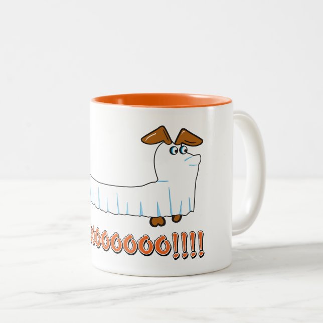 Caneca De Café Em Dois Tons Halloween Dachshund - BOO (Frente Esquerda)