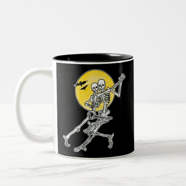 Caneca De Café Em Dois Tons Halloween Dancing Skeletons (Esquerda)
