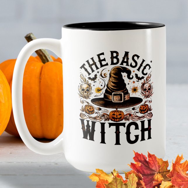 Caneca De Café Em Dois Tons Halloween de bruxa-bruxa-negra (Criador carregado)