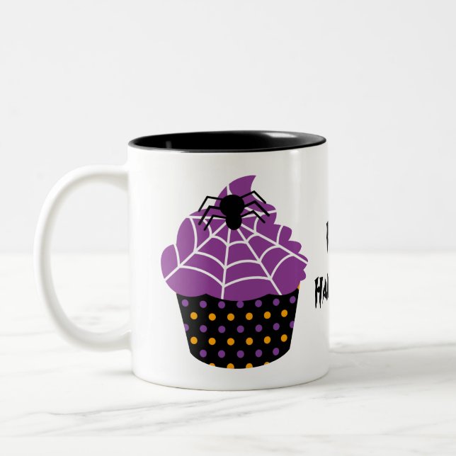Caneca De Café Em Dois Tons Halloween do cupcake de aranha (Esquerda)