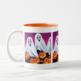 Caneca De Café Em Dois Tons Halloween Fantasmas e Pumpkins