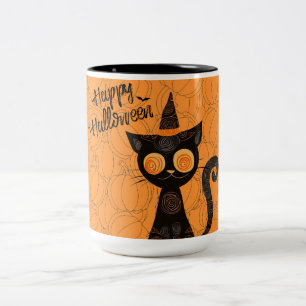Caneca De Café Em Dois Tons Halloween/gato/abóbora/queda