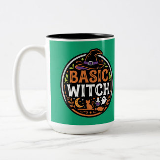 Caneca De Café Em Dois Tons Halloween: gato preto e fantasma – Bruxa Básica.