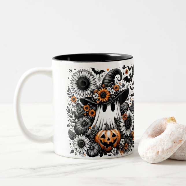Caneca De Café Em Dois Tons Halloween Ghost (Com Donut)