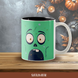 Caneca De Café Em Dois Tons Halloween Green Scared Zombie Coffee Mug
