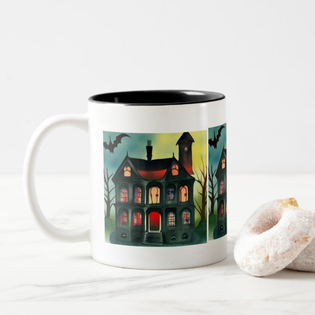Caneca De Café Em Dois Tons Halloween Haunted House (Com Donut)
