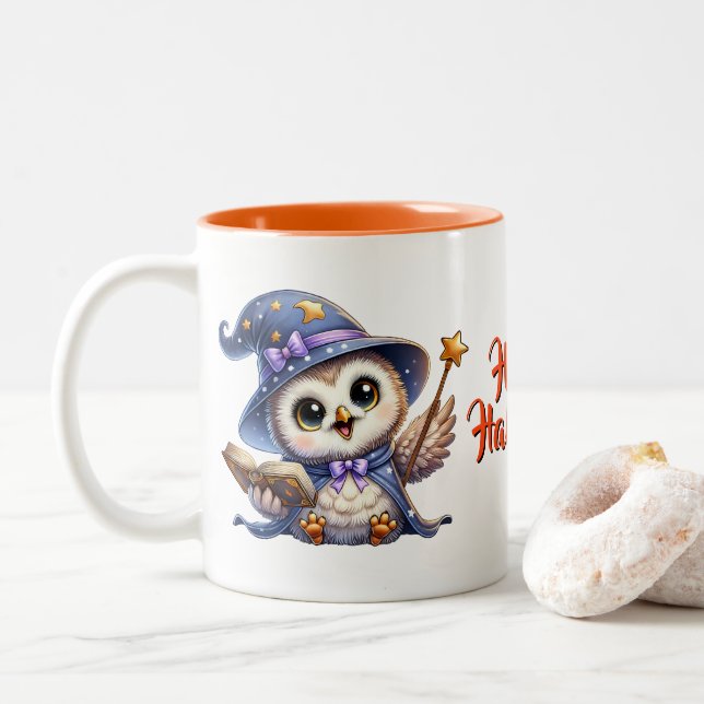 Caneca De Café Em Dois Tons Halloween Owl Coffee Mug (Com Donut)