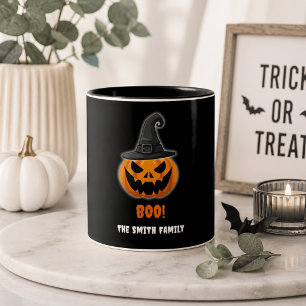 Caneca De Café Em Dois Tons Halloween Pumpkin "BOO!" - Nome Personalizado