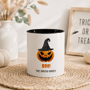 Caneca De Café Em Dois Tons Halloween Pumpkin "BOO!" - Nome Personalizado