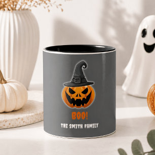 Caneca De Café Em Dois Tons Halloween Pumpkin "BOO!" - Nome Personalizado