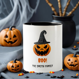 Caneca De Café Em Dois Tons Halloween Pumpkin "BOO!" - Nome Personalizado