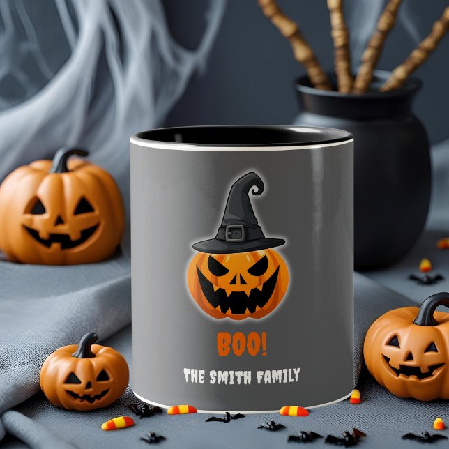 Caneca De Café Em Dois Tons Halloween Pumpkin "BOO!" - Nome Personalizado (Criador carregado)