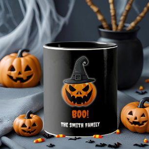 Caneca De Café Em Dois Tons Halloween Pumpkin "BOO!" - Nome Personalizado