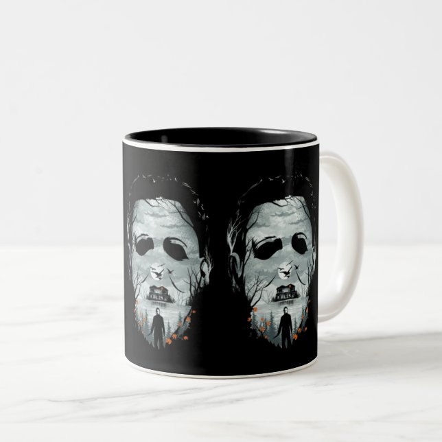 Caneca De Café Em Dois Tons Halloween Scary Design (Frente Esquerda)