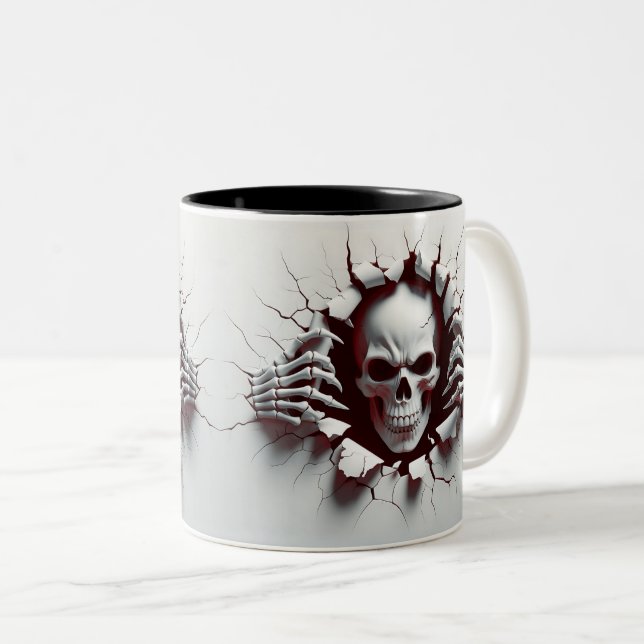 Caneca De Café Em Dois Tons Halloween Skeleton 3D Mug (Frente Esquerda)