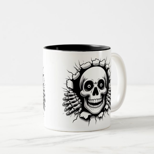 Caneca De Café Em Dois Tons Halloween Skeleton 3D Mug (Frente Esquerda)