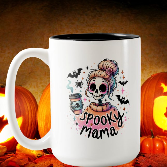 Caneca De Café Em Dois Tons Halloween Spooky Mama Café Skeleton Personalizado (Criador carregado)