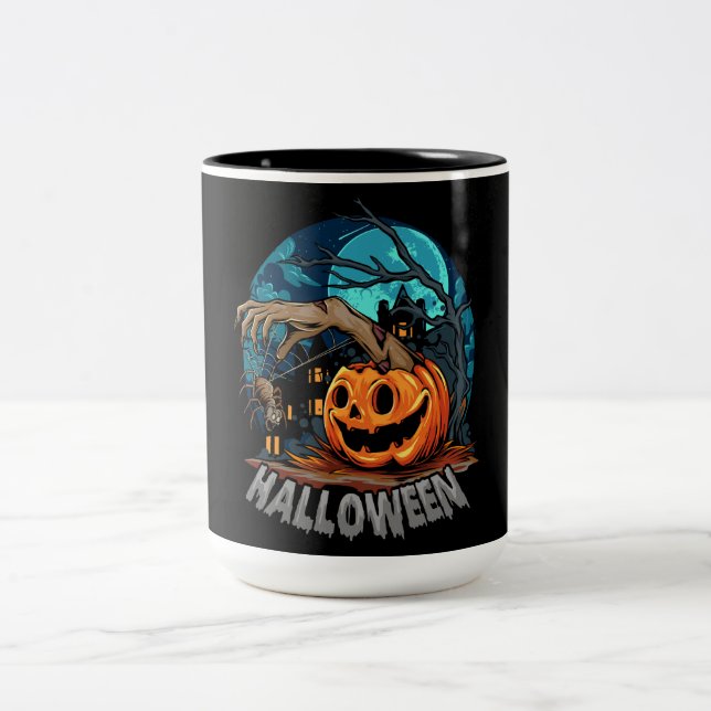 Caneca De Café Em Dois Tons Halloween Spooky Pumpkin (Centro)