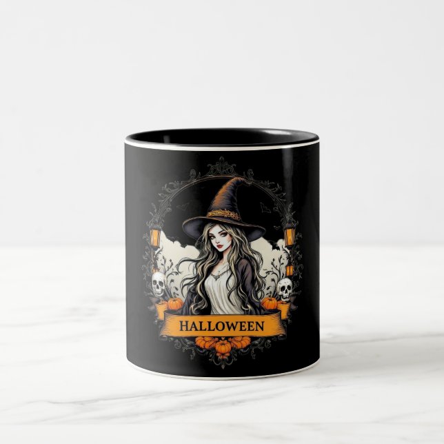 Caneca De Café Em Dois Tons Halloween Witch & Pumpkins Classic Coffee Mug - Sp (Centro)