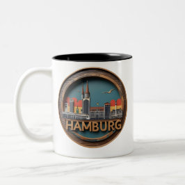 Caneca De Café Em Dois Tons Hamburgo Alemanha Skyline - Círculo de Vintagem Ci