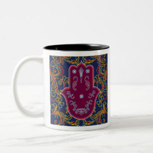 Caneca De Café Em Dois Tons Hamsa e Star de David 2 símbolos judeus místicos