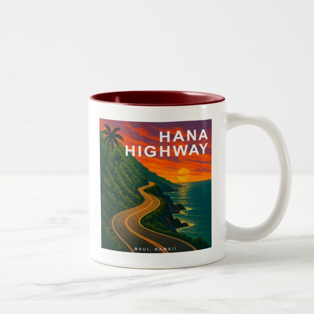 Caneca De Café Em Dois Tons Hana Highway Maui Hawaii Sunset (Direita)