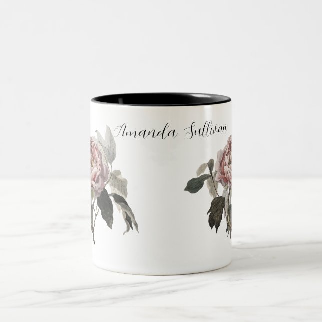 Caneca De Café Em Dois Tons Hand drawn pink cabbage rose (PERSONLIZE) (Centro)