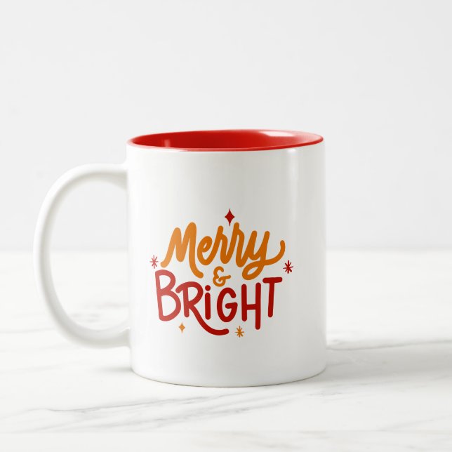 Caneca De Café Em Dois Tons Hand Lettered Merry & Bright Two-Tone Mug (Esquerda)