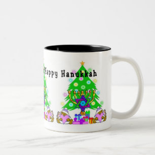 Caneca De Café Em Dois Tons Hanukkah e Natal