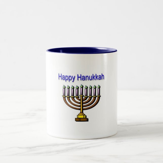 Caneca De Café Em Dois Tons Hanukkah feliz (Centro)