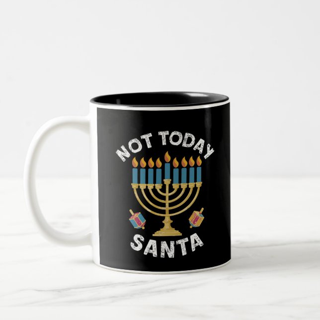 Caneca De Café Em Dois Tons Hanukkah Hoje Não Papai noel o judeu Chanukah (Esquerda)