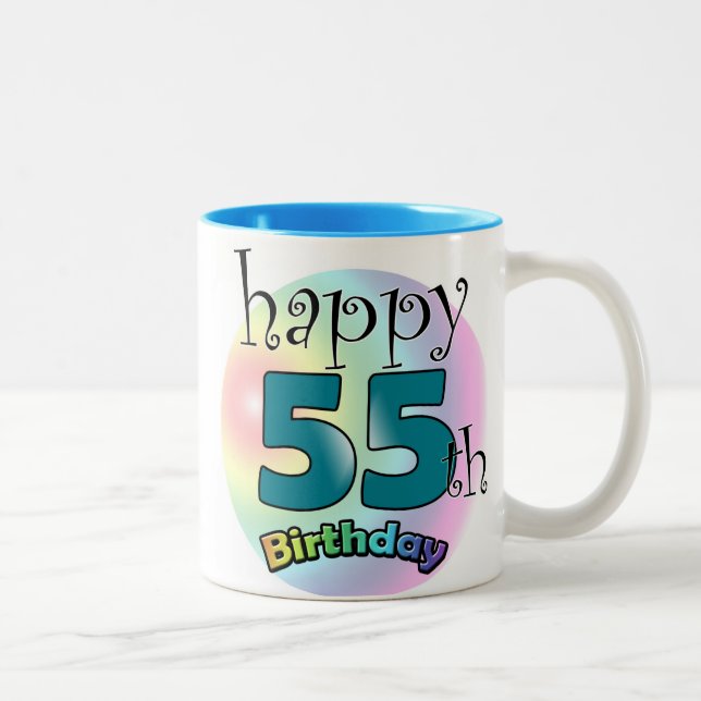 Caneca De Café Em Dois Tons Happy 55th Birthday (blauw) (Direita)