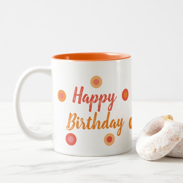 Caneca De Café Em Dois Tons Happy Birthday Orange (Com Donut)